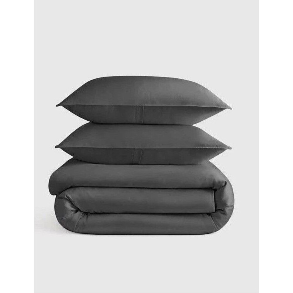 Quince 100% Organic Bamboo Duvet Cover Set & 2 Shams 3pc Charcoal Grey King